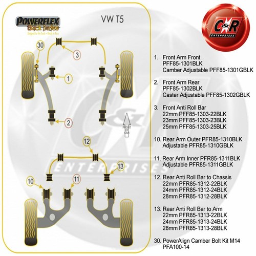Powerflex Black RrARB-Ch24mm + ARB Bushes-Arm24mm For T5 Transporter + 4WD 03-15 - Picture 2 of 10