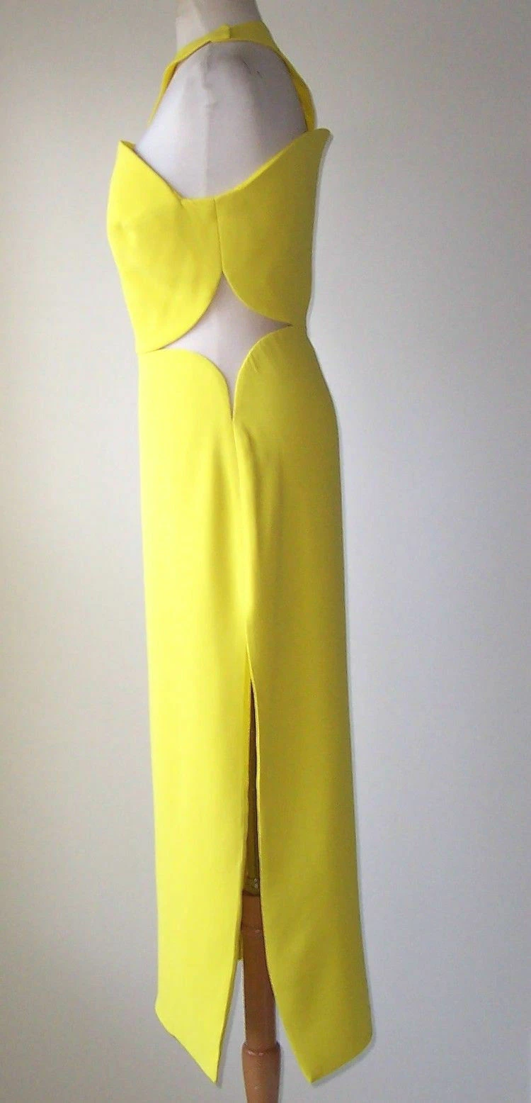 Abito vestito VERSACE giallo o nero ritagliato monospalla pannello trasparente 42 6