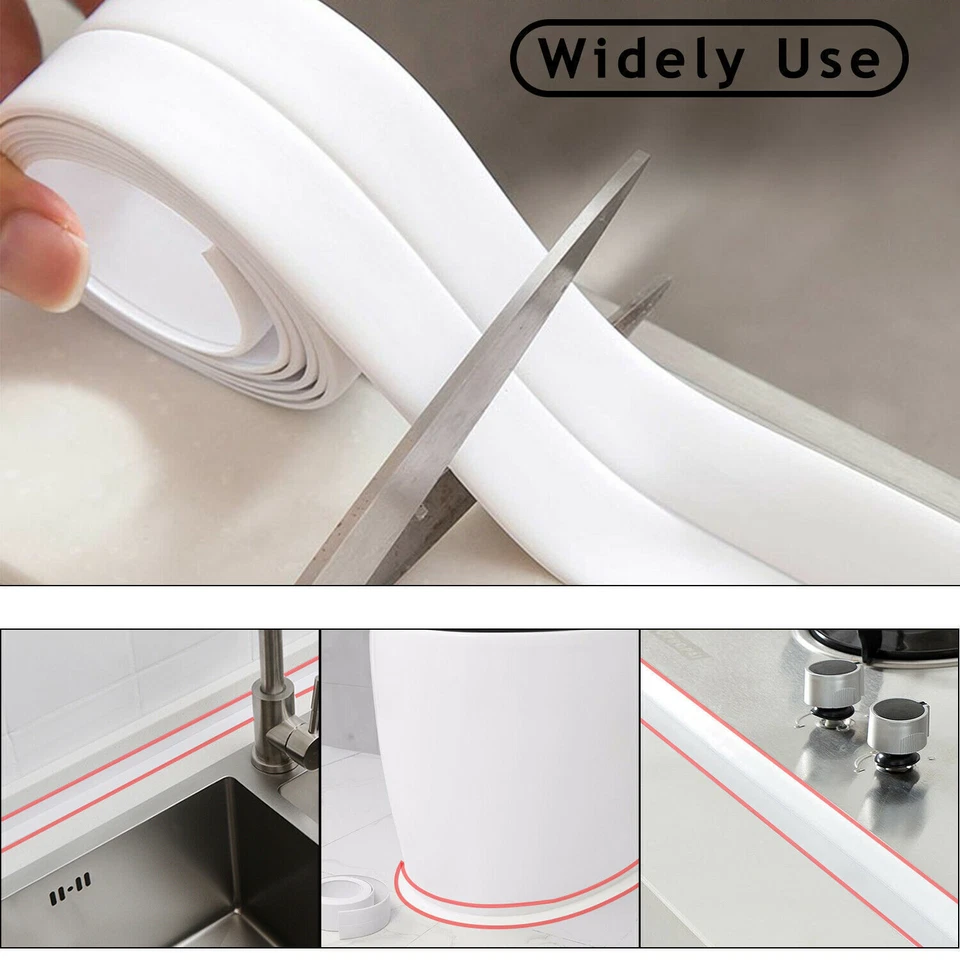 10.5FT PVC Self Adhesive Caulk Sealing Strip Tape For Kitchen Wall Sink Toilet - Image 4 of 4