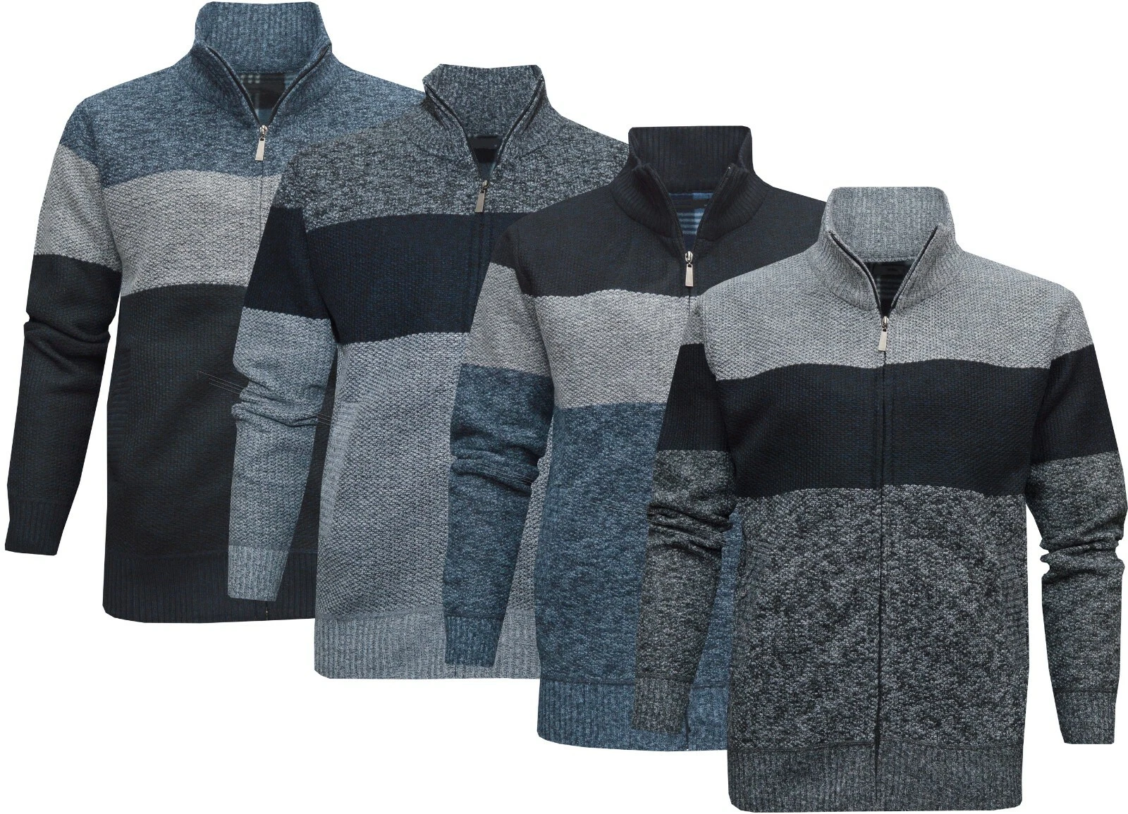 Mens Full Zip Cardigan Knitted Check Lined Modern Casual Jacket Jumper M - 3XL