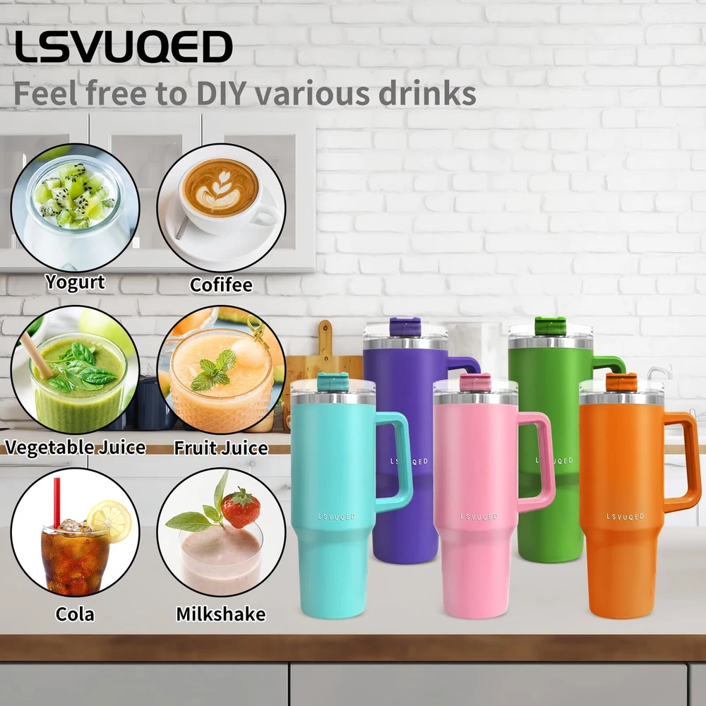 Tumbler Cups, 40 oz Tumbler with Handle and Straw Lid Reusable Stainless Stee...