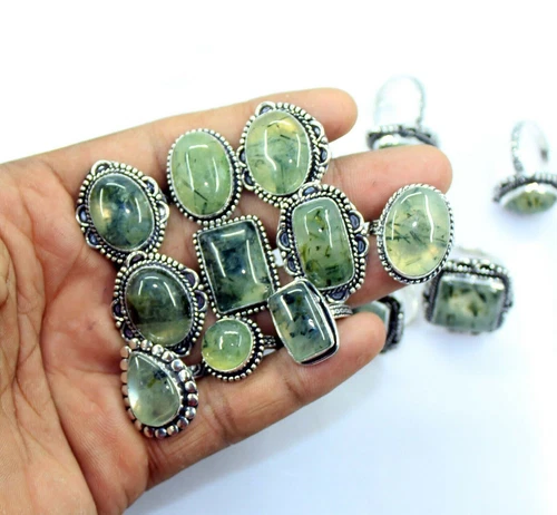 Prehnite Gemstone 925 Sterling Silver Plated Wholesale Lot Women's Gift Rings