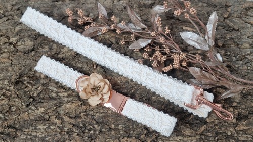 Hundehalsband und Leine Set aus Spitze roségold weiß Boho Hochzeit Shabby edel - Bild 2 von 11