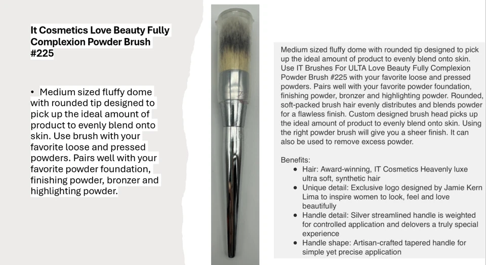 IT COSMETICS Ulta Love Beauty Fully Complexion Powder Brush #225 New in tube - Image 2 of 4