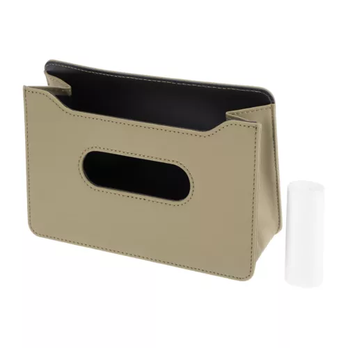 Car Trash Can with Garbage Bag Hanging Faux Leather Trash Bin Beige 1 Set