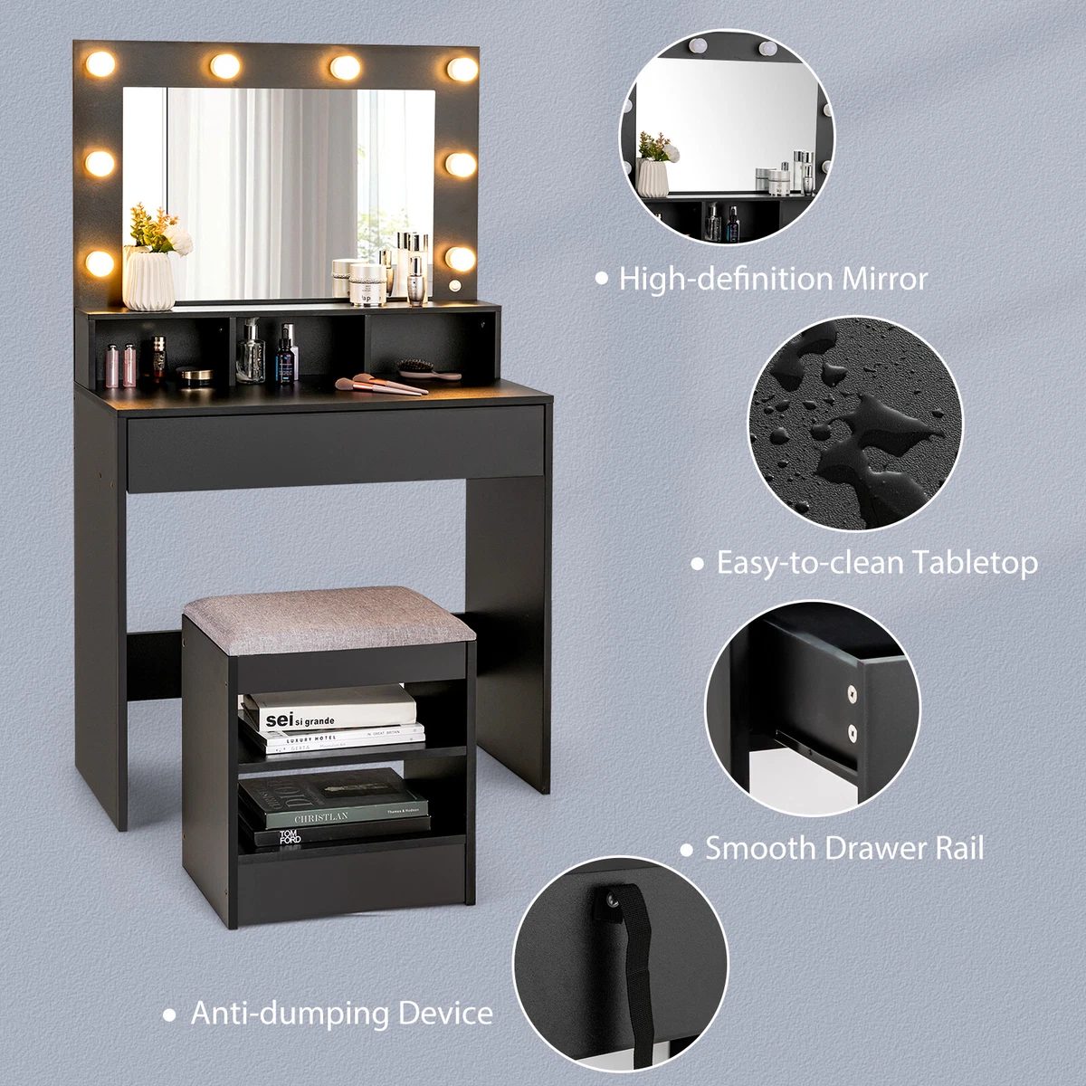 Lighted vanity cheap dresser