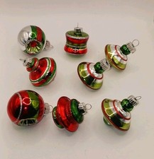 8 Christopher Radko Shiny Brite Glass Ornaments Indented Tornado UFO Barrel