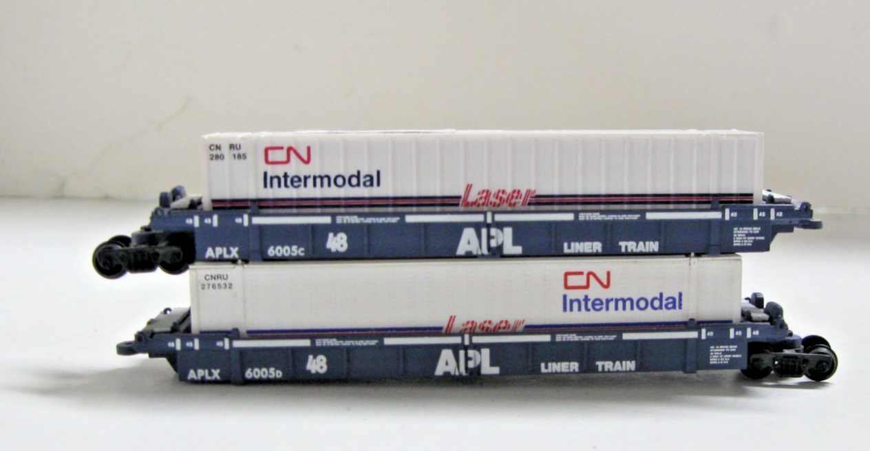 Lot of 2 N Scale APL Well Cars with CN Intermodal Containers | eBay