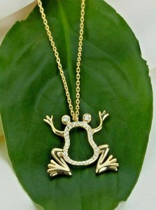 Authentic 1 Ct Round Cut Lab Created Diamond Frog Pendant 14K Yellow Gold Plated Silver