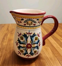 Bobby Flay Sevilla Large Red Floral Pattern Pitcher 107oz. NWT NEW