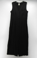 VINTAGE Gap Dress Women 8 Black Tank Midi Button Down Lagenlook Classic 90s