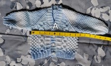 Brand new hand knitted baby boy blue/white marble cable cardigan (3-9 months)