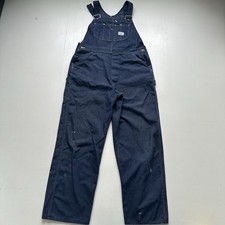 Sears Tradewear Vintage 70s Union Made Denim Bib Overalls Blue Distressed 40x32