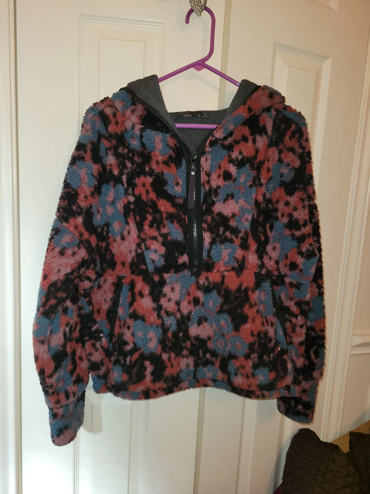 Prana Permafrost Sweatshirt Womens S Floral 1/4 Zip Sherpa Fleece Hoodie Hooded