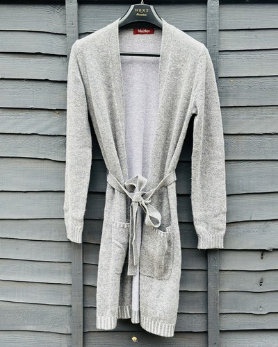 Max Mara Studio Wool Cashmere Long Cardigan Coatigan Belted Grey Size M