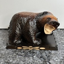 Vintage Japanese Hand Wood Carving Bear Hokka...