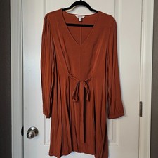Nine West Women's Knot-Back Long Sleeve Dress in Baked Nutmeg Size L