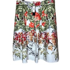 Talbots Linen Pleated Floral Skirt Size 10 Tropical A-Line Cruise NEW NWT 129