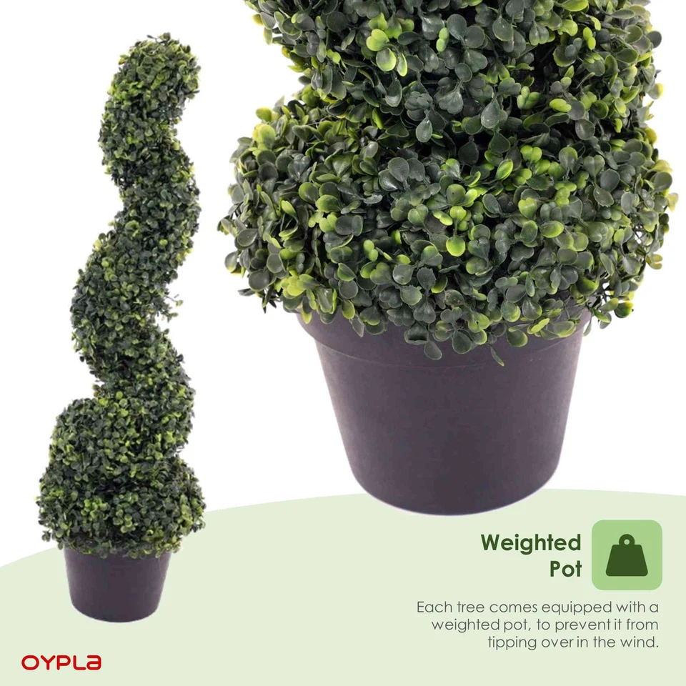 Set of 2 Artificial Topiary Boxwood Spiral Trees 80cm Indoor Outdoor Decoration - Image 4 of 4