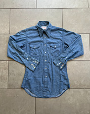 Vintage 60s Wrangler Chambray Sanforized Pearl Snap Button Western Shirt 15 1/2