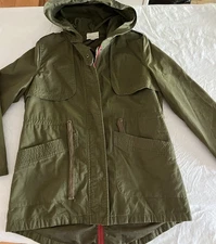Olive And Oak Size Small Army Green Hooded Jacket Multi Pocket Zipper Front Coat