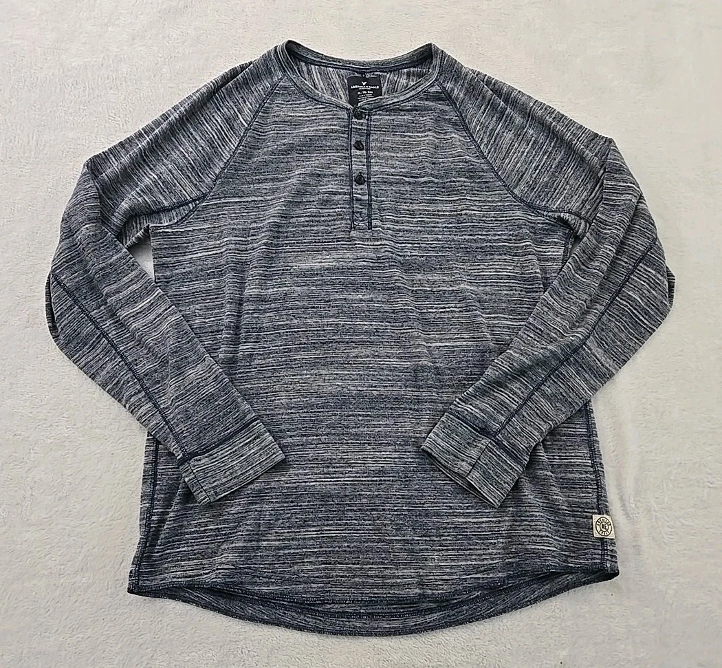 T-shirt Henley American Eagle Seriously Soft - Homme Taille S, Gris Chiné (occasion)