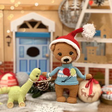 Handmade Crochet Teddy Bear with Santa Hat, Amigurumi Holiday Plush for Kids