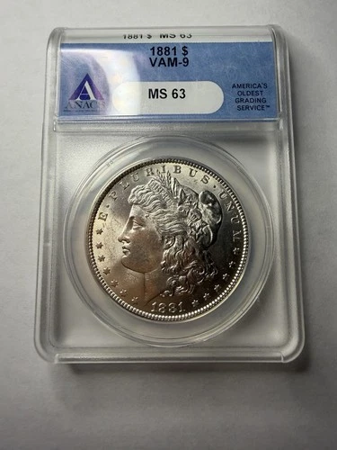 1881 Morgan Dollar ANACS MS63 VAM 9 Toned Silver Dollar Certified