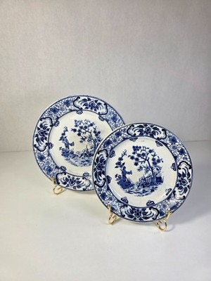 Vintage Rörstrand Shanghai Teller Set blau weiß Fayence Schweden Chinoiserie