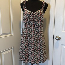 Nasty Gal Dark Ditsy Floral Print Short Dress Ruffled Straps Womens Size 10 Boho
