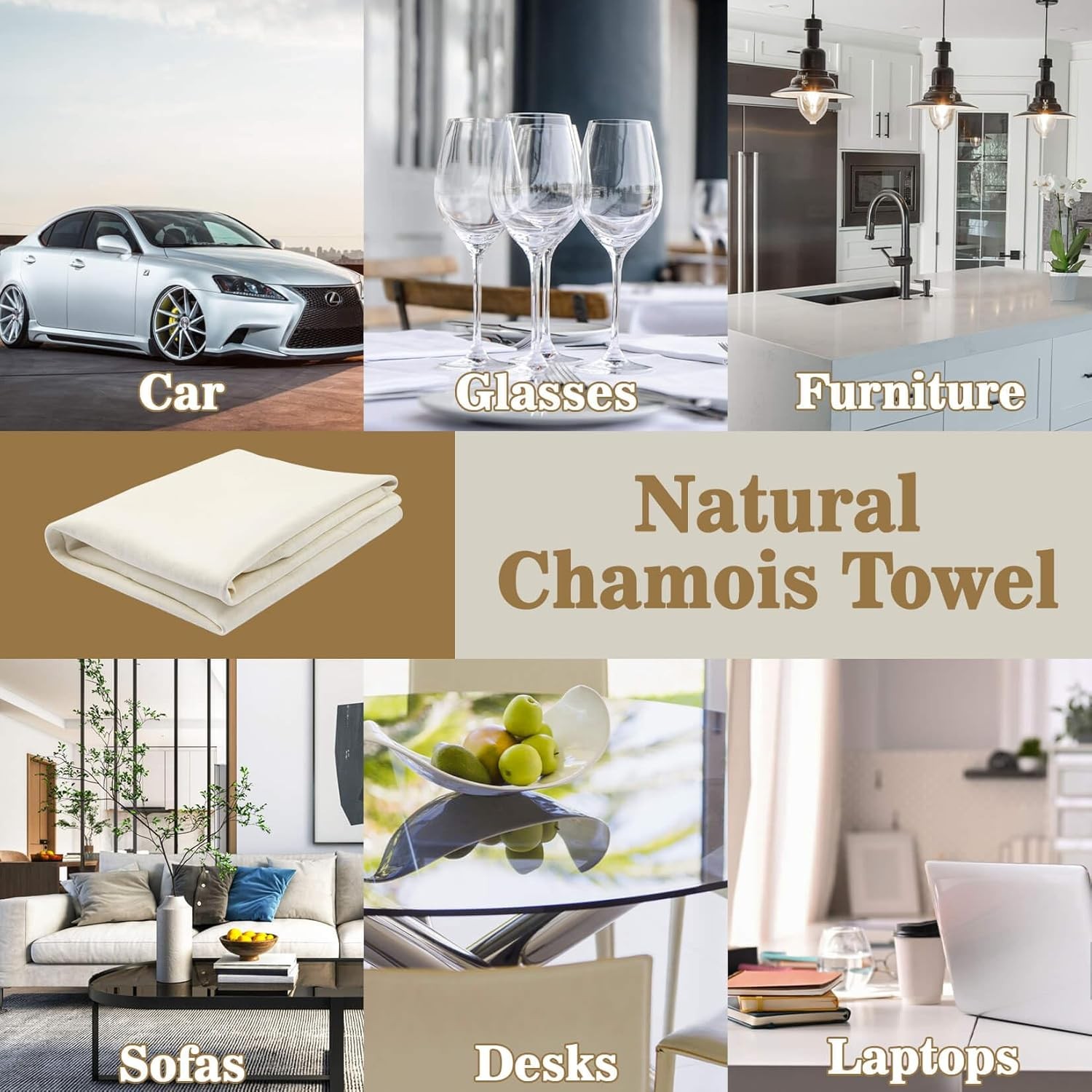 MAQIHAN Chamois Cloth for Car - Sheepskin Cleaning 23.6"x35.4", Beige 