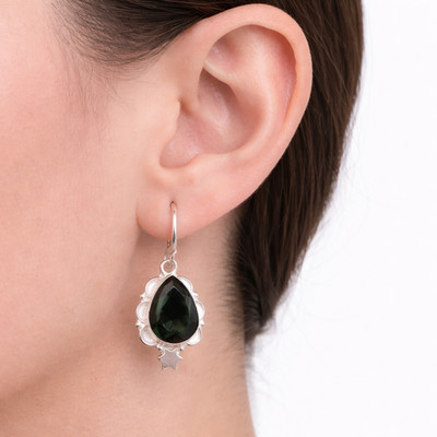 Green Tourmaline Gemstone Earrings 925 Sterling Silver Jewelry For Women 1.6''