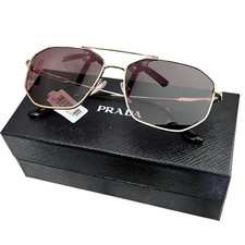 PRADA 60mm Gold Tone Geometric Pilot Sunglasses Case  Cloth  HTF