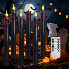 Black Halloween flameless taper candles, flickering, remote 10in 0.8in, Blood