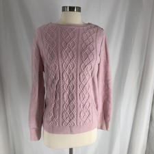 Talbots Cable Knit Sweater Womens Large Pink Cotton Blend Crew Preppy Career