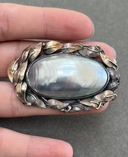 Antique Arts & Crafts Silver Blister Pearl Brooch Art Nouveau