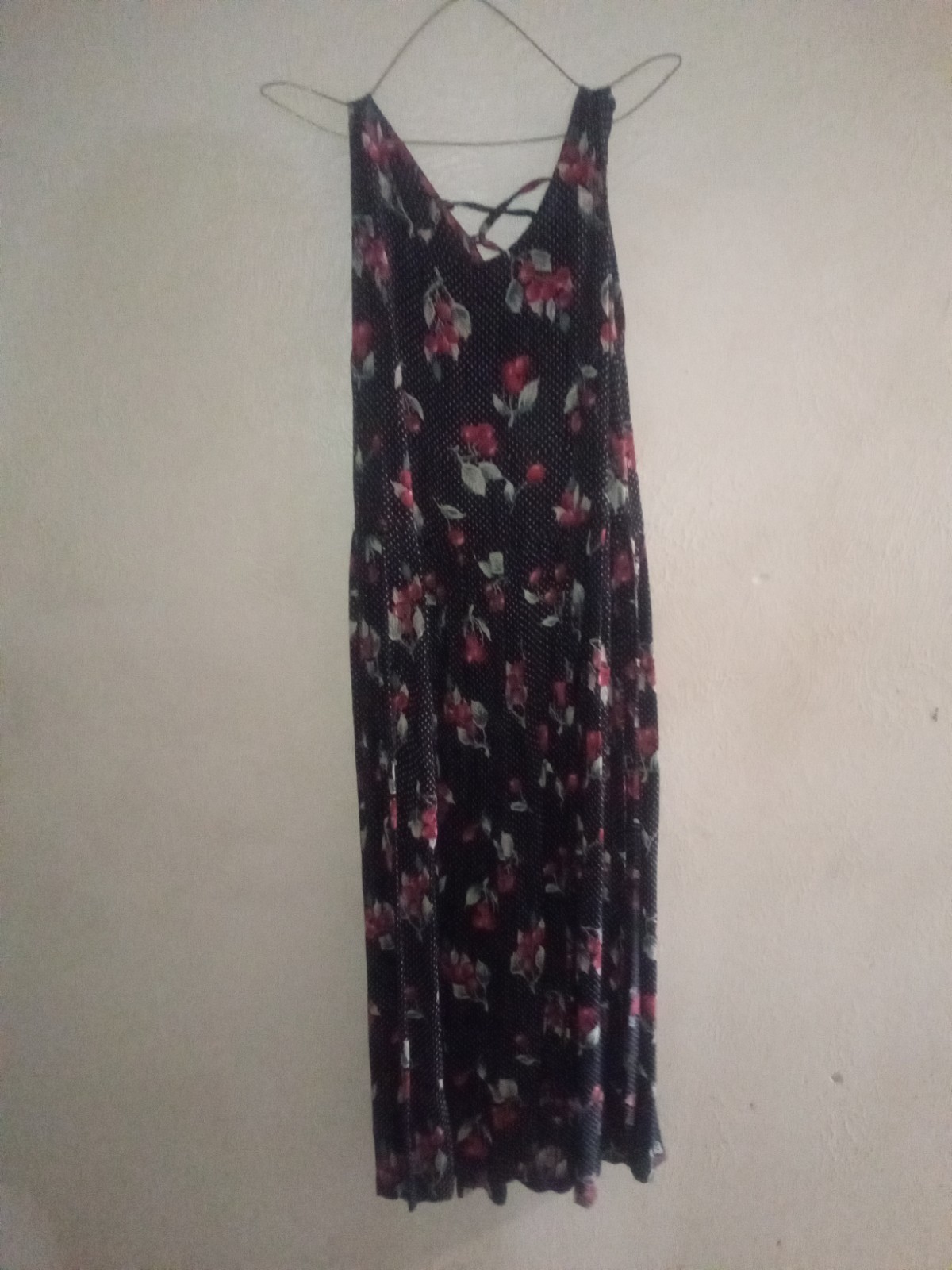 Vtg, Erica Taylor Dress, Black With Cherries Small , Cris Kross Tie Back, Whimsy