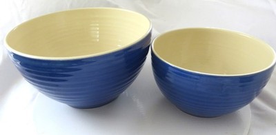 Vintage Emile Henry-France Ribbed  Bowls/ Set Of 2 #65-60/#65-62 Cobalt Blue