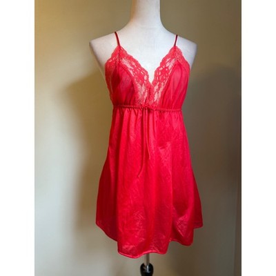 Tres Chic Red Lace Trim Babydoll Chemise Nightie Lingerie top vintage sexy glam