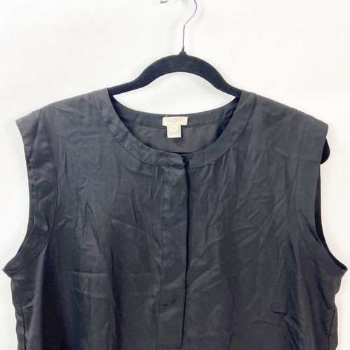 J. Crew 10 Womens Black Sleeveless Quarter Button Front Blouse Top - Picture 2 of 6
