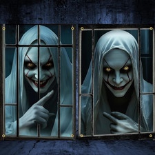 2 Pcs Scary Halloween Window Decorations - Ghost Silhouette Window Cover with Bl