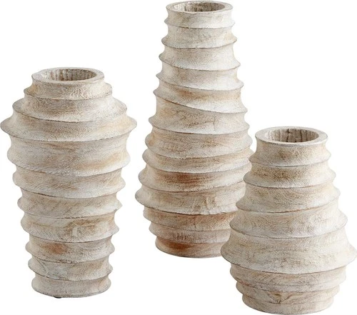 Rustic Whitewashed Wooden Vases for Farmhouse Décor - Picture 2 of 2