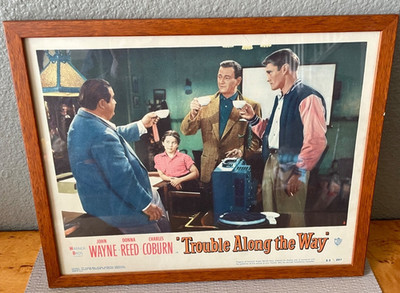 Framed 1953 Warner Bros ''Trouble Along the Way'' Lobby Card-John Wayne/C. Conners