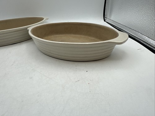 The Pampered Chef Stoneware 06022 Oval Casserole Dish 8" Beige Colored USA Pair - Picture 6 of 10