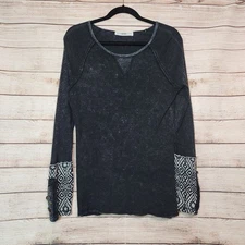 Able Distressed Cuffs Boho Dark Romantic Grunge Waffle Henley Top Women's Size L