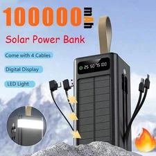 100000mAh Soalr Power Bank External Battery Pack Camping Flashlight for Camping