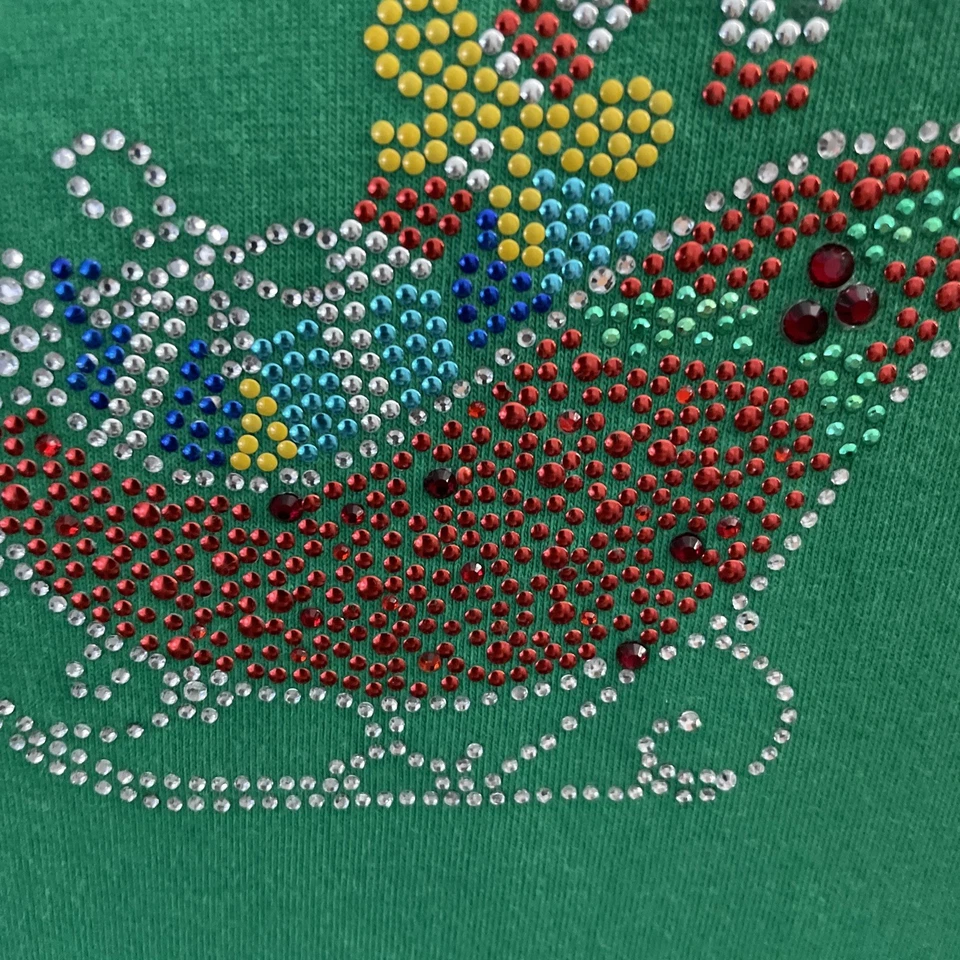 Coral Bay 女士衬衫上衣绿色圣诞串珠 XL 棉 3/4 袖圆形 — 第 2/4 张图片