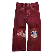 VTG 70'S JC PENNY PENN-PREST MAROON CUSTOM PATCH PANTS JEANS SZ 4 TODDLER 82 