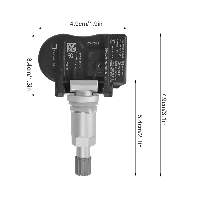 4Pcs Tire Pressure Monitoring Sensor TPMS 52933-D4100 For 2015~2021 Hyundai KIA - Image 3 of 4