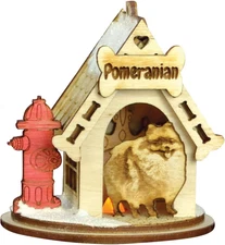 Pomeranian Dog Tea Light Display Wooden Christmas Ornament for Christmas Tree